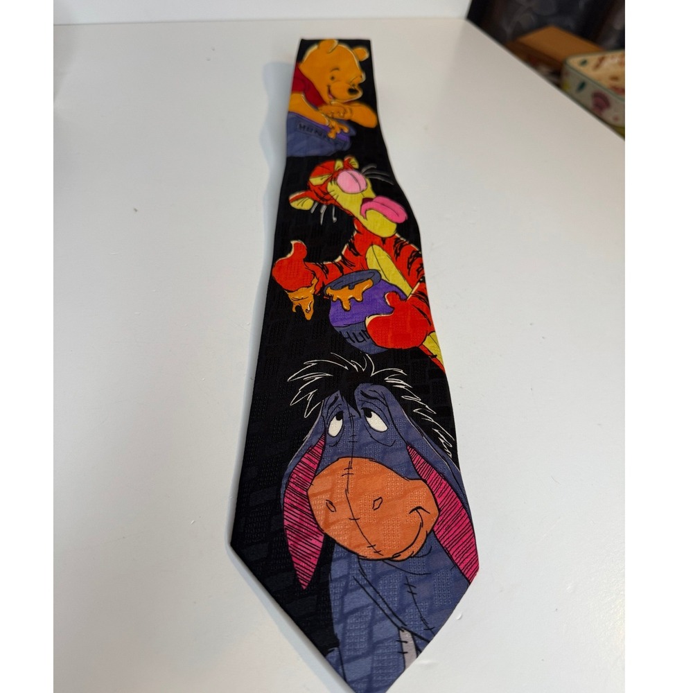 Vintage Disney Winnie the Pooh Tigger Eeyore Character Necktie Black